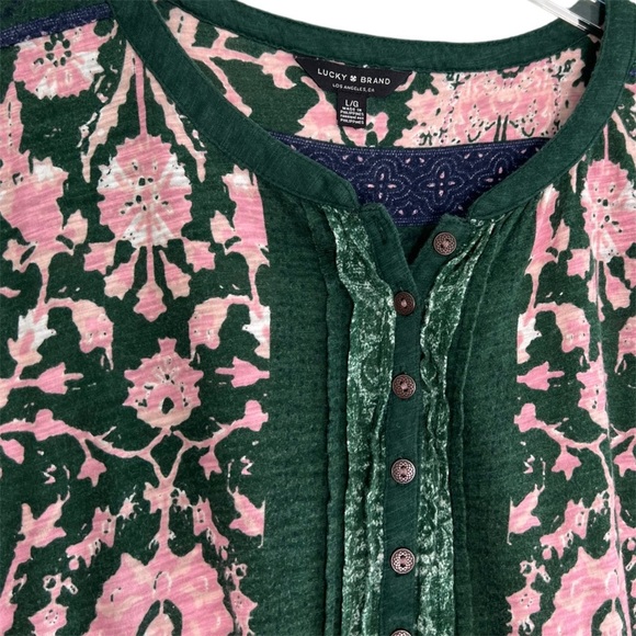 LUCKY BRAND Jersey 1/4 Button Top Size L - Picture 2 of 4